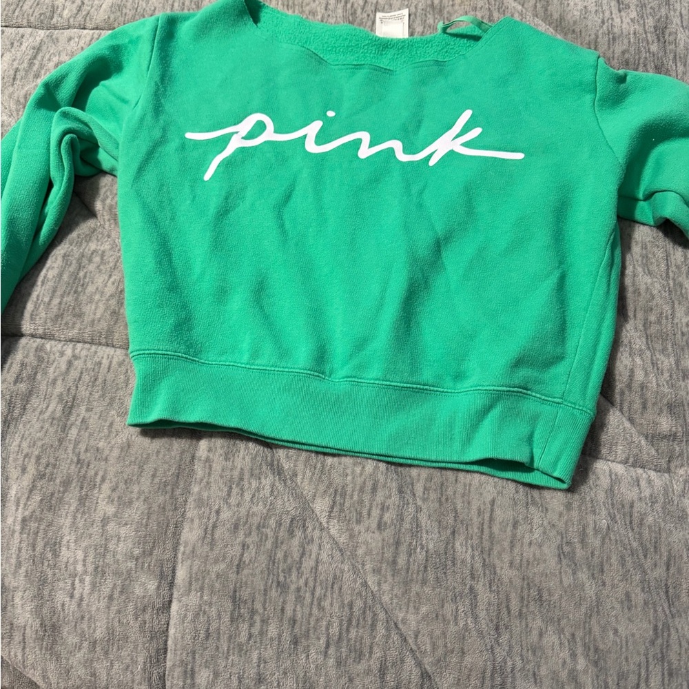 Victoria's Secret Green Sweatshirt with Pink Logo